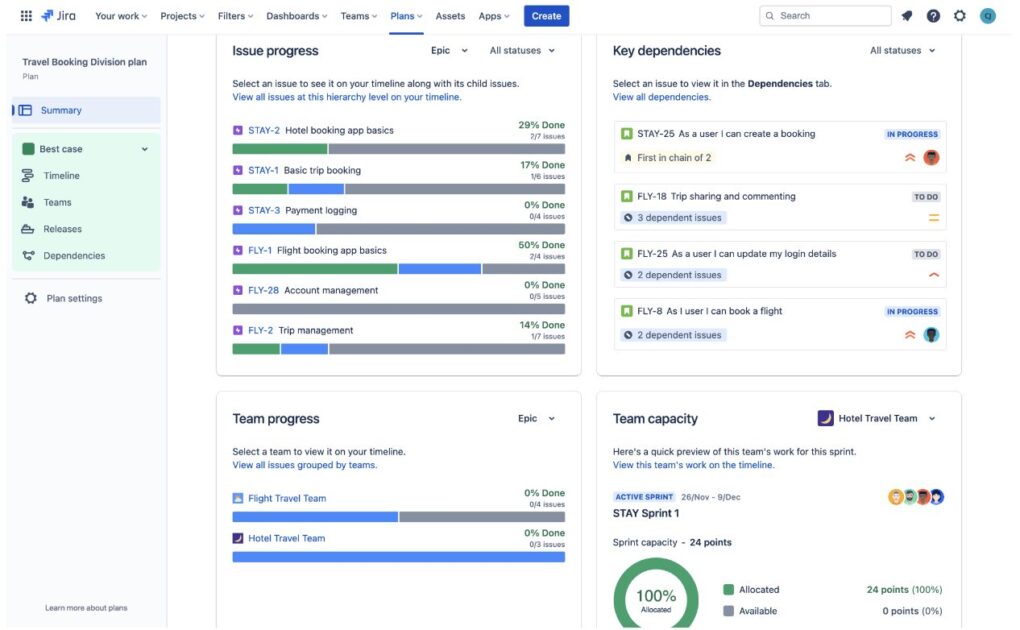 plans in Jira Premium- The summary screen